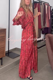 Unique Printed V-neck High-waisted Loose-fitting Holiday Maxi Dress
