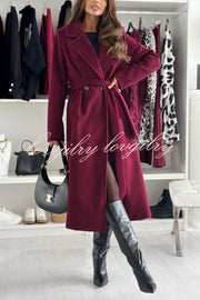 Solid Color Lapel Long Sleeve Waist Tie Long Coat