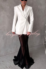 Shes Timeless V-neck Single Button Long Sleeve Waisted Blazer