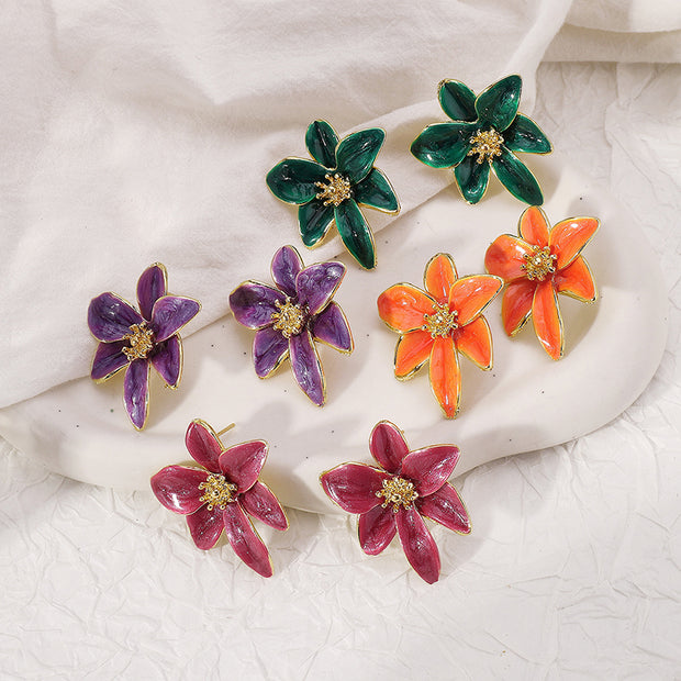 Vintage Colorful Enamel Flower Stud Earrings