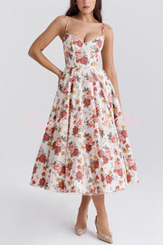 Fairy Tale Gorgeous Italian Rose Print Tulle Slip Midi Dress