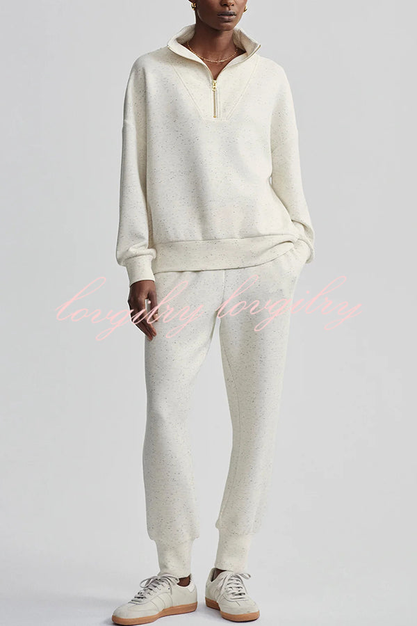 Everyday Neutrals Half-zip Neck Sweatshirt and Elastic Waist Pocketed Loose Jogger Set