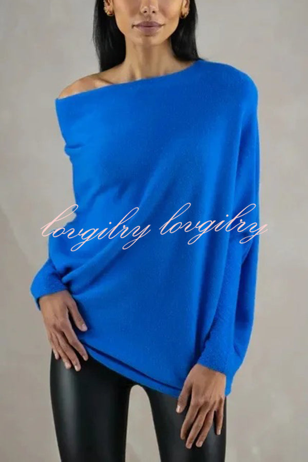 Solid Color Round Neck Long Sleeve Loose Knitted Sweater