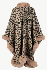 Leopard Print Fashionable Raw Edge Shawl Cape Cardigan