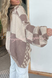 Casual Plaid Mid-length Loose Knitted Outerwear