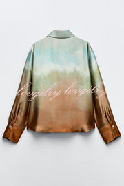 Fashionable Gradient Print Lapel Long Sleeve Casual Shirt