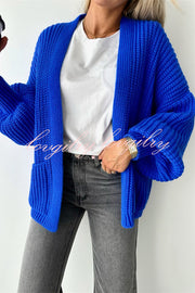 Solid Color V-neck Long-sleeved Casual Knitted Cardigan