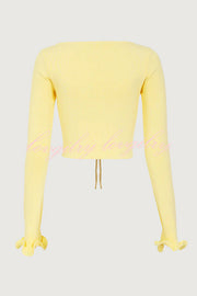 Fashion Ruffled Long-sleeved Tie-cropped Knitted Cardigan