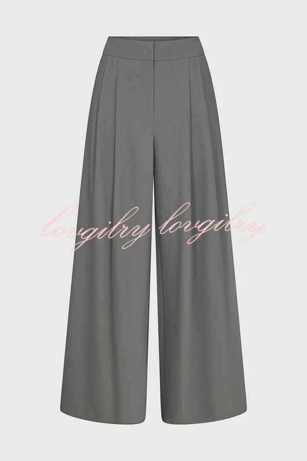 Power Girl High Rise Pleated Wide Leg Pocketed Pants