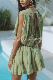 Glimpse of Happiness Linen Blend Draped Braids Belt Cover Up Mini Dress