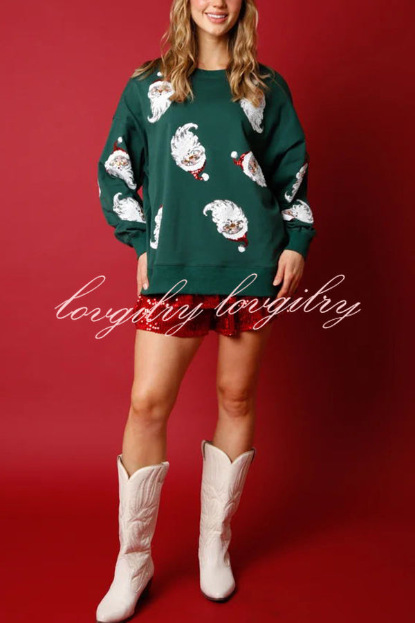 Santa Honey Sequin Christmas Pattern Loose Sweatshirt