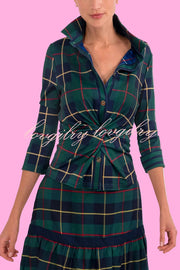 Embrace The Festival Plaid Twist Half Sleeve Shirt and Elastic Waist Pencil Pants Set