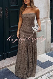 Sepia Kiss Floral Lace Off Shoulder Flowing Hem Maxi Dress
