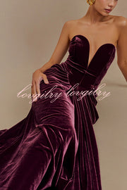 Paige Velvet Off Shoulder Side Pleated Hip Drape Maxi Dress