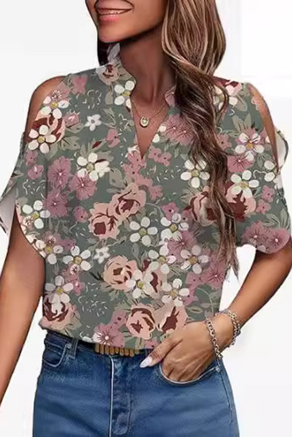 Fashion Printed V-neck Casual Loose Top