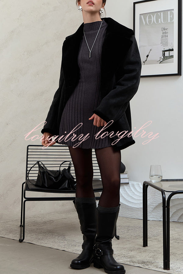 Solid Color Long-sleeved Slim-fit Elegant Knitted Mini Dress