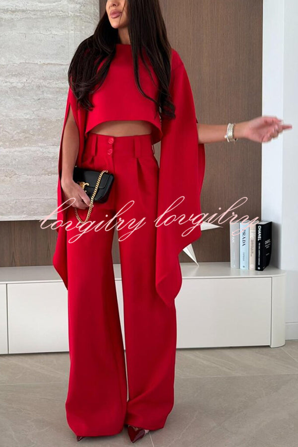 City Atelier Bell Slit Sleeve Top and High Rise Pocket Wide Leg Pants Set