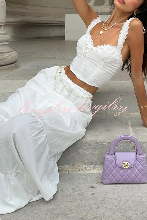 Fashionable Suspender Slim-fit Top and Elastic Waist Stitching Elegant Maxi Skirt Set