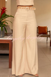 Slim Fit Sleeveless Crew Neck Top and High Waist Pocket Wide Leg Pants Set