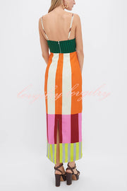 Beach Moment Linen Blend Unique Color Block Slip Maxi Dress