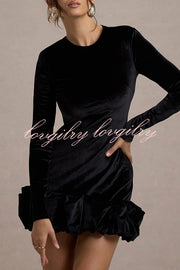 Solid Color Velvet Slim-fit Long-sleeved Mini Dress