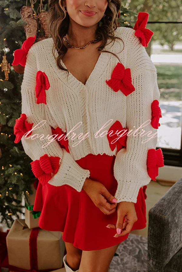 Wrapped in Bows Knit Color-blocked Loose V-neck Long-sleeved Cardigan