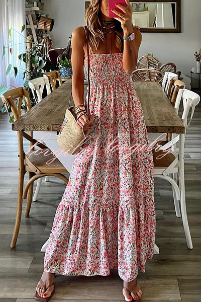 Ready To Vacation Floral Print Smocked Waist Maxi Dress