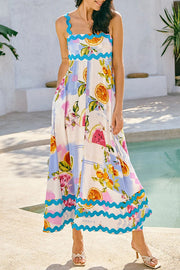 Vivi Fruit Floral Print Wave Pocket Maxi Dress