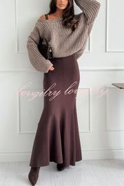 Caitlin Knit Stretch Fabric High Waist Fishtail Casual Maxi Skirt