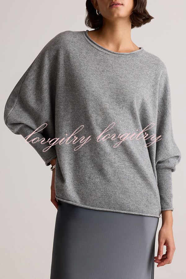 Soft and Warm Cashmere Knit Batwing Sleeve Relaxed Sweater