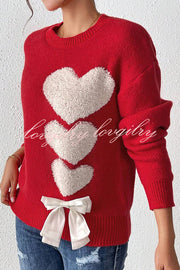 Love Jacquard Loose Cute Bowknitted Long Sleeve Sweater