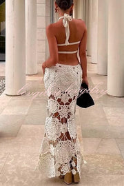 Sexy Halterneck Strapless Backless Knitted Holiday Maxi Dress