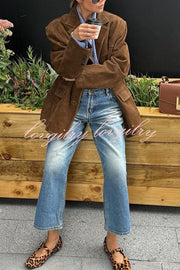 Vintage Lapel Long Sleeve Buttoned Loose Jacket