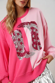 Valentine's Day Sequin Boots Color Block Long Sleeve Sweatshirt