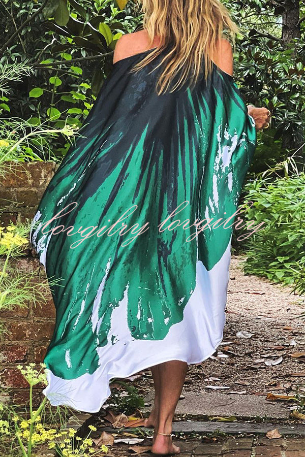 Stunning Floral Unique Printed One Shoulder Cover Up Maxi Dress