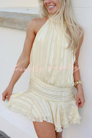 Fashion Halterneck Tie Pleated Sexy Backless Mini Dress