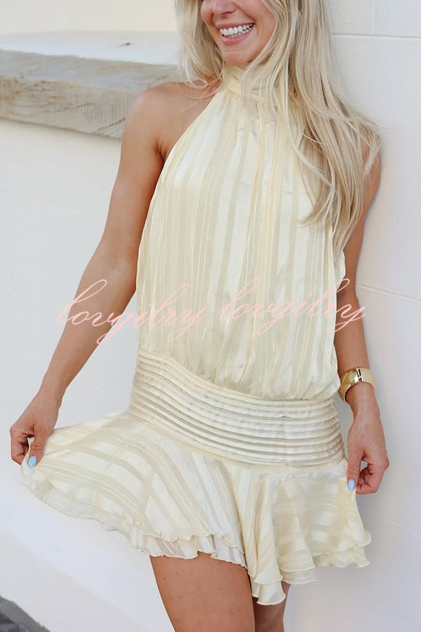 Fashion Halterneck Tie Pleated Sexy Backless Mini Dress
