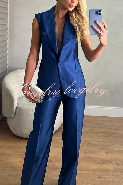 Luxurious Styling Satin Backless Straps Lapel Blazer Vest and Straight Pants Set