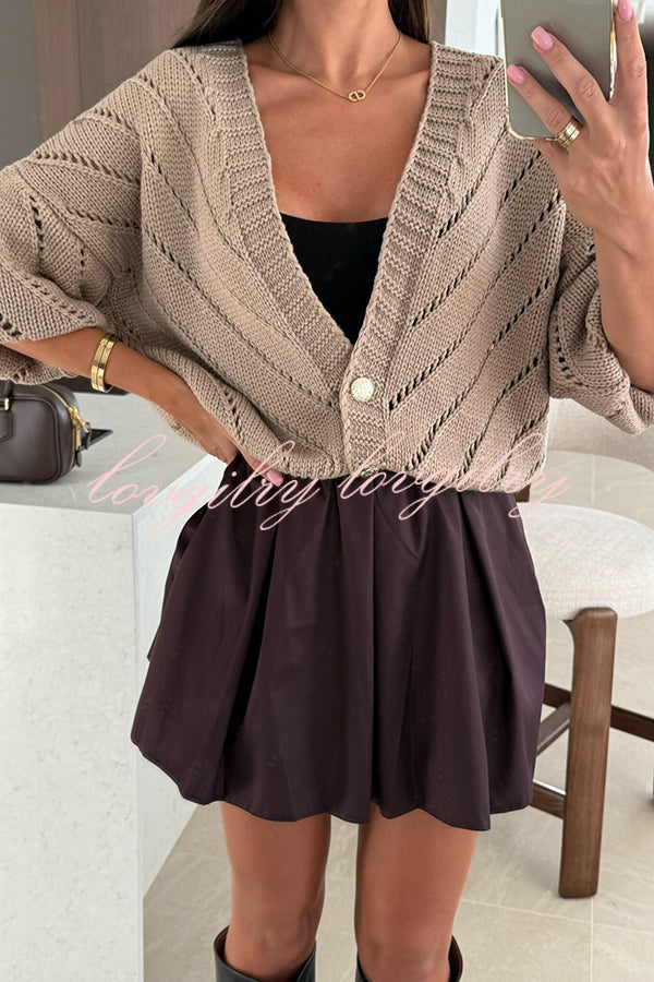Fashion Hollow Knitted V-neck Button Loose Cardigan