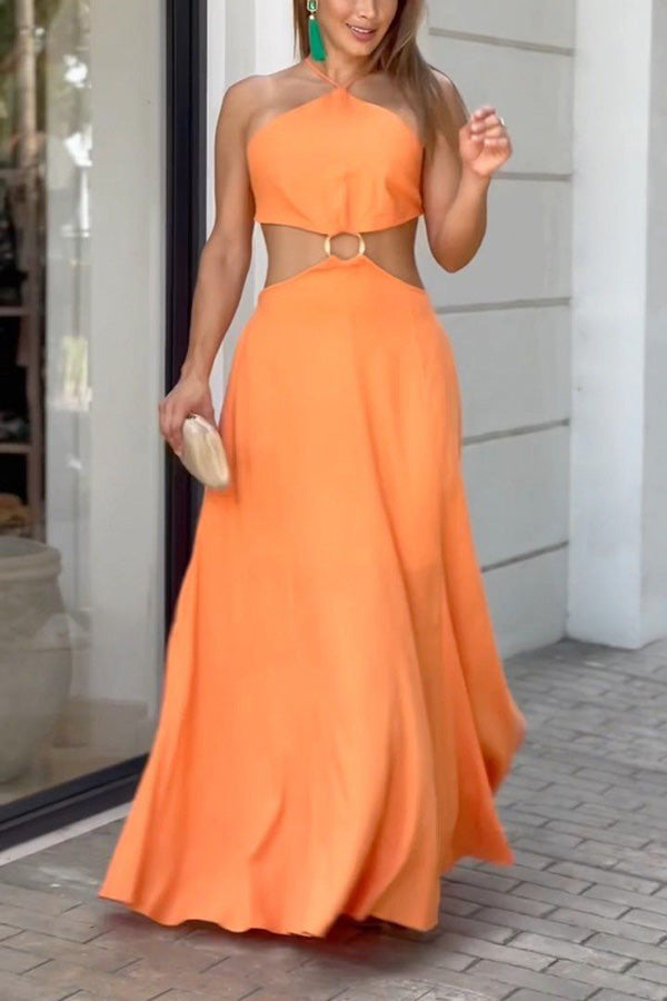 Sexy Halter Neck Backless Sleeveless Maxi Dress