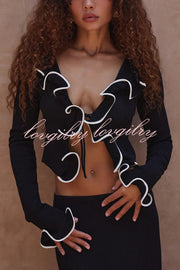 Fashion Ruffled Long-sleeved Tie-cropped Knitted Cardigan
