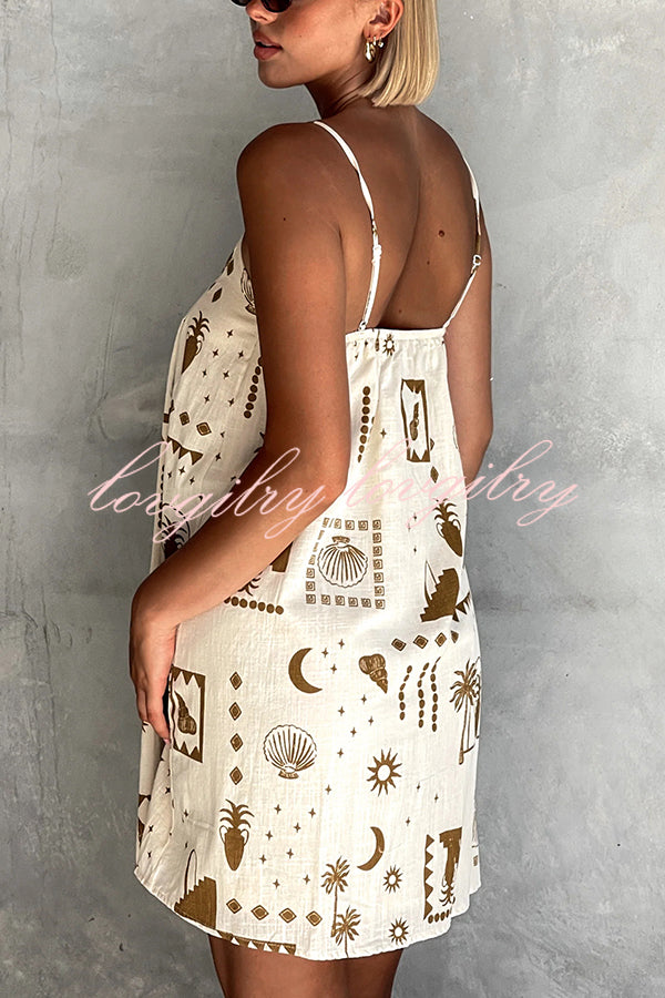 Fashionable Graffiti Printed Halter Backless Loose Mini Dress