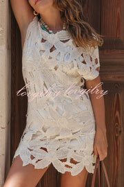 Fashion Crochet Hollow Loose Beach Cover-up Mini Dress