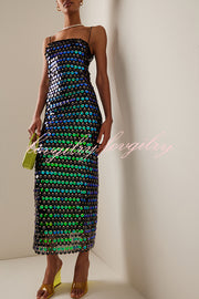 Sexy Sequined Halter-neck Backless Slim Fit Slit Midi Dress