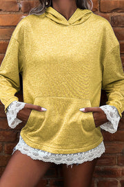 Stylish Lace-trimmed Long-sleeved Pocket Casual Hooded Sweatshirt
