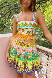 Sweet and Sour Summer Multicolor Lemon Print Pleated Hem Mini Dress