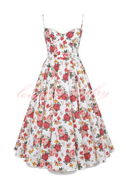 Fairy Tale Gorgeous Italian Rose Print Tulle Slip Midi Dress