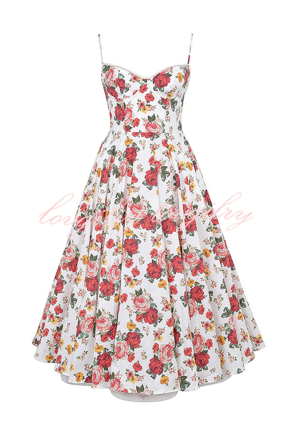 Fairy Tale Gorgeous Italian Rose Print Tulle Slip Midi Dress