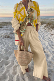 Leopard Print Oversized Shirt and Elastic Waist Pocket Pants Set