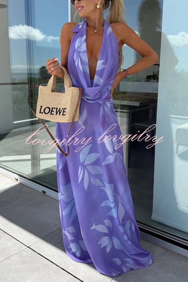 Sexy Sleeveless Backless Halter Neck Lace Up Maxi Dress